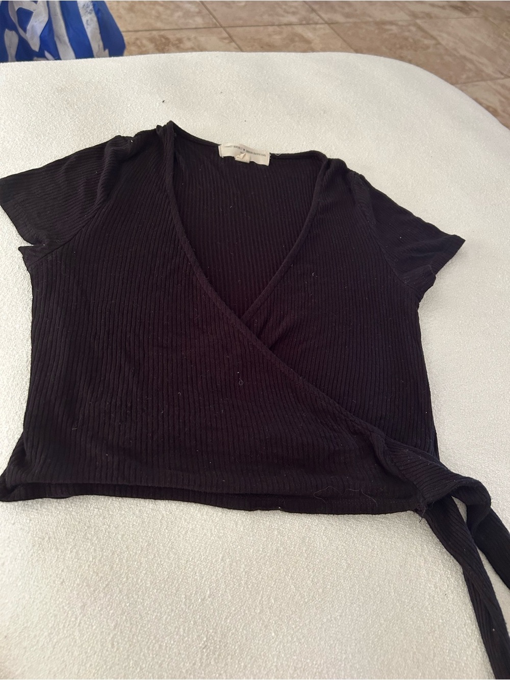 Urban Outfitters Black Ribbed Wrap Crop Top